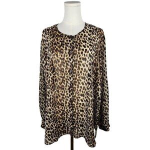 Clara Sunwoo Blouse Size 1X Leopard Animal Print Button Front Tan EUC!